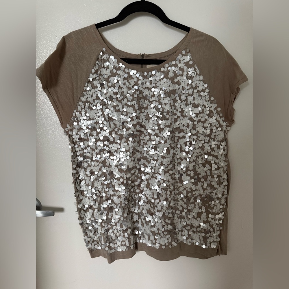 LOFT Sequin Embellished Short Sleeve Top Large